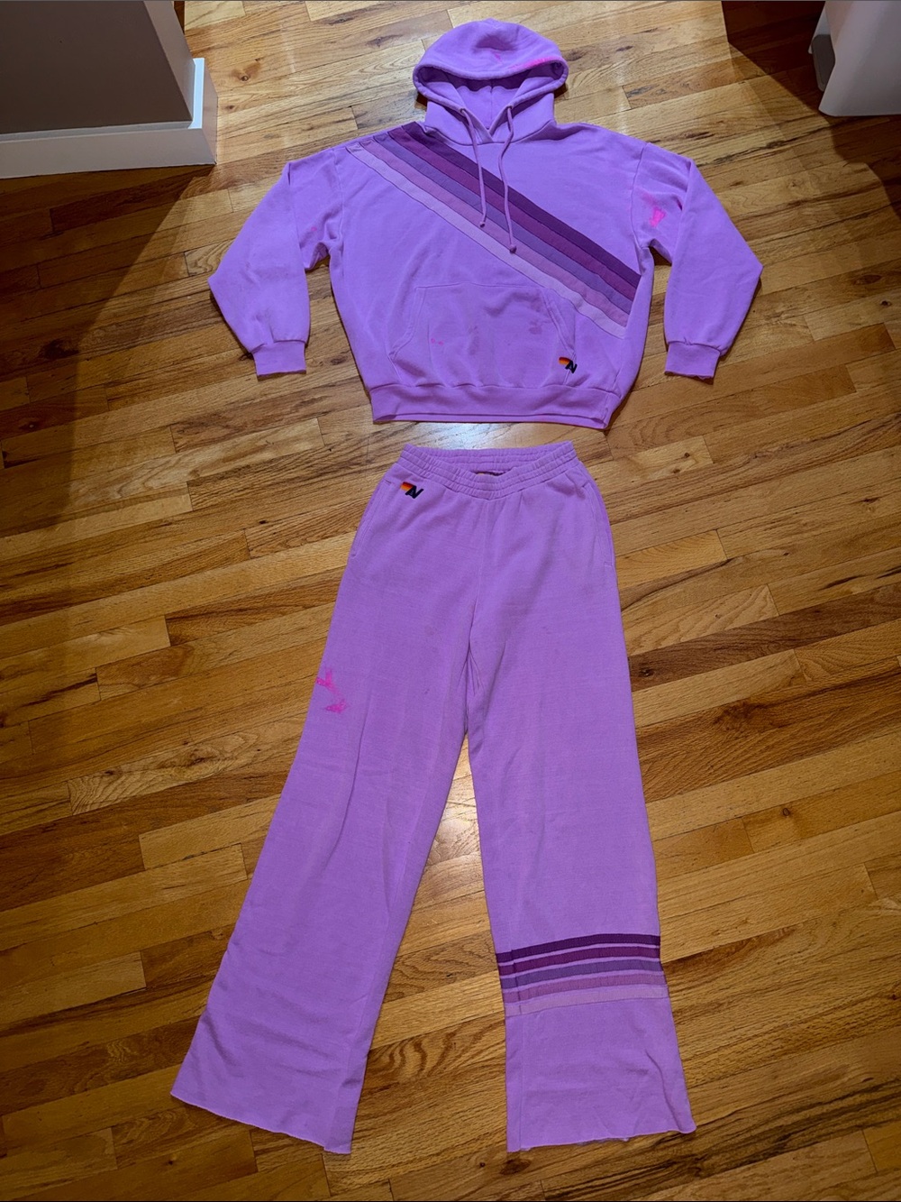 Aviator Nation Stripe Hooded set sweater pullover pants bottoms sweatpants